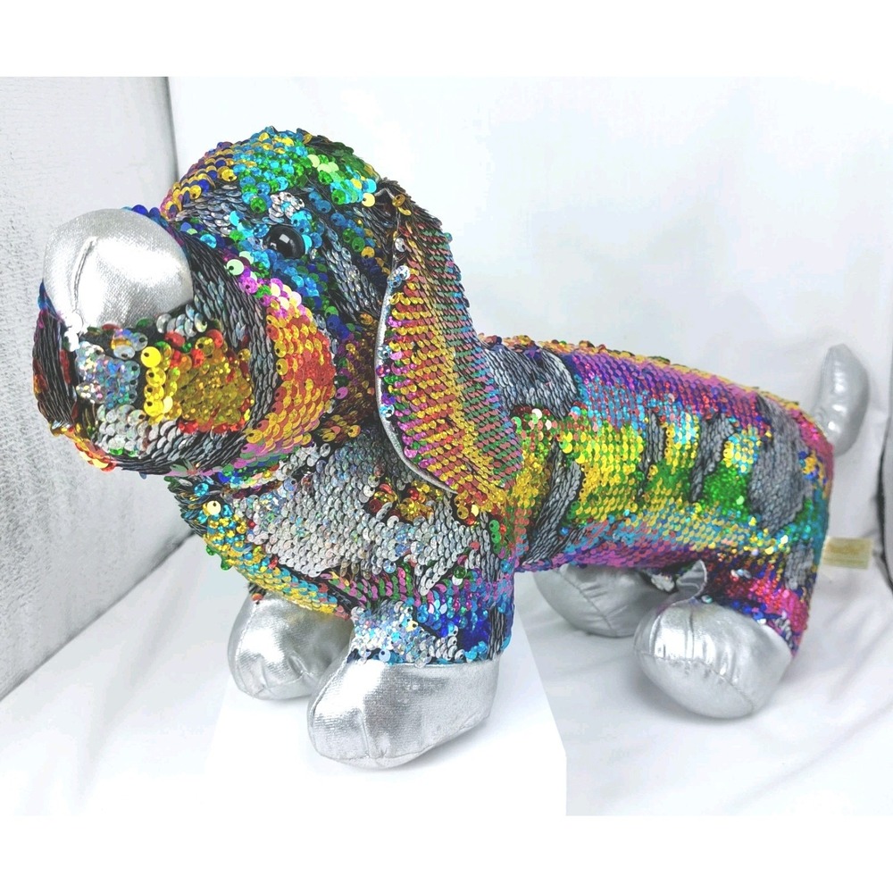 Dan Dee Flip Sequin Dog Plush Rainbow Silver Dachshund 20" Stuffed Animal‎ 2018